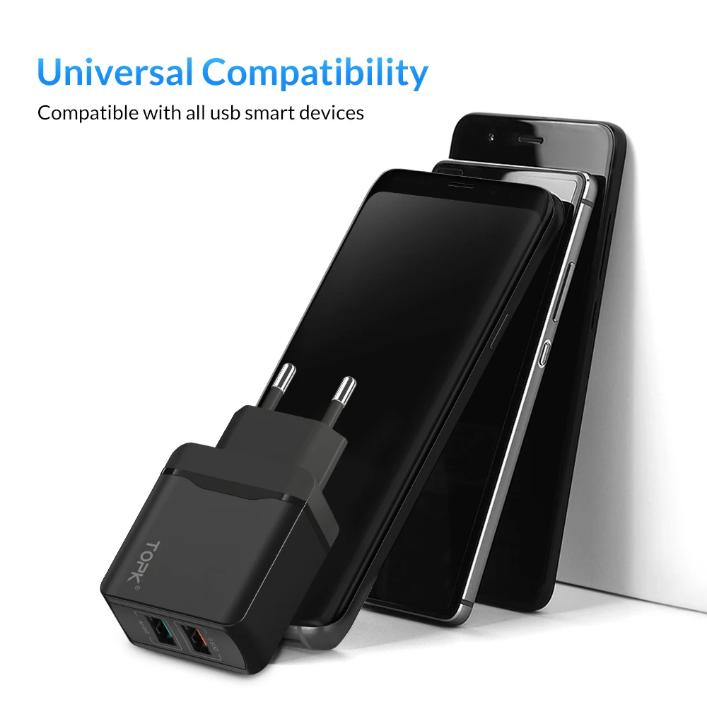 TOPK USB Charger Quick Charge 3.0 Fast Charger qc3.0 USB Wall Charger for iPhone xr Xiaomi Samsung Huawei Mobile Phone Charger