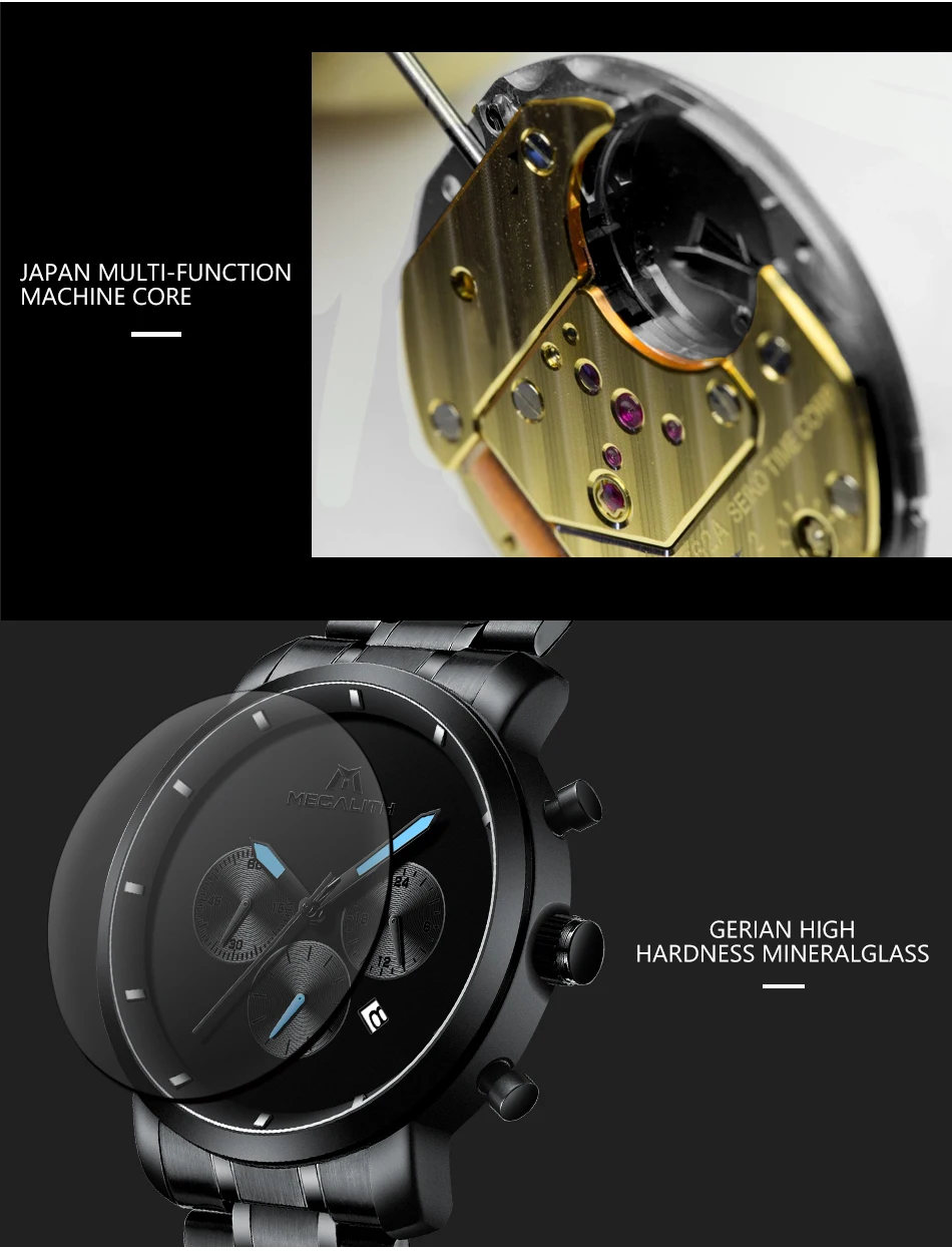 MEGALITH Мужские часы Роскошные Простой дизайн наручные часы водонепроницаемые Хронограф Спортивные кварцевые часы Relogio Masculino