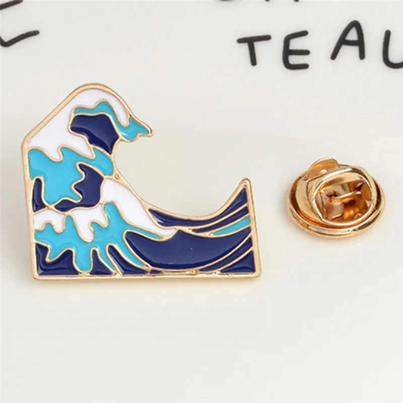 Blue Waves Brooch Enamel Pin Buckle Cartoon Metal Brooch For Coat Jacket Bag Pin Badge Sea Jewelry Gift For Kids Girl Boy