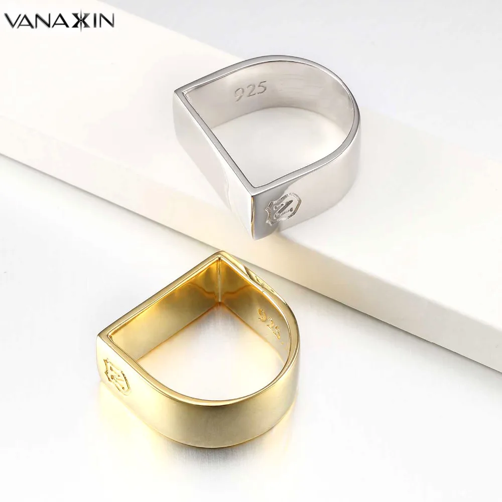 

VANAXIN Punk Ring Men Sterling Silver 925 N Fashion Hip Hop Style Rhoudium Yellow Party Cool Rings Mens Gift Box Free