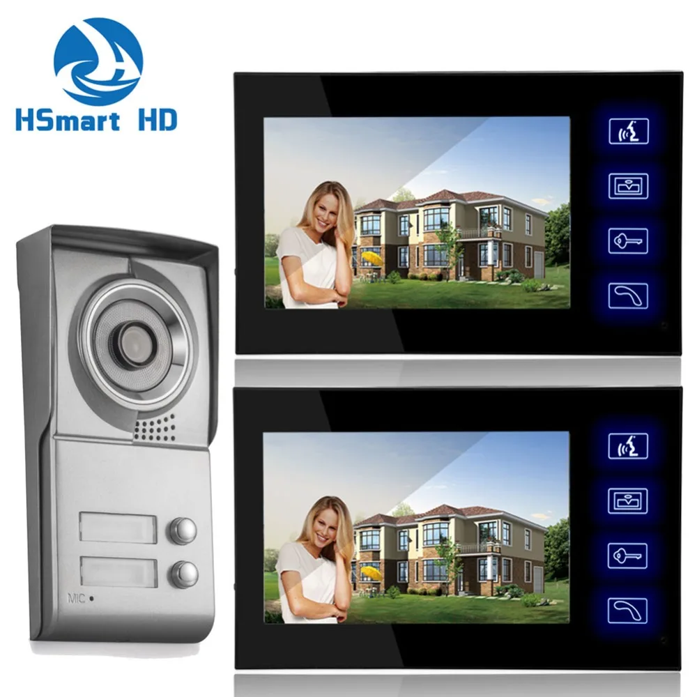 

7inch Touch key Video Intercom Apartment HD Door Phone System 2 Monitor 1 Doorbell IR Camera 2 Buttons