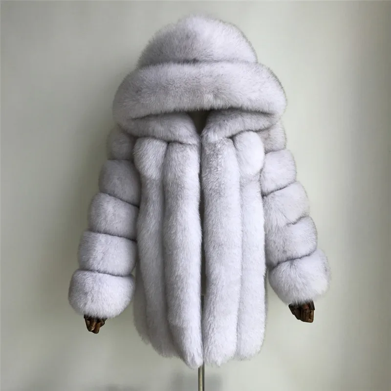 Пальто с мехом Женское зимнее с капюшоном лисий мех пальто новая мода высокое качество натуральный мех пальто