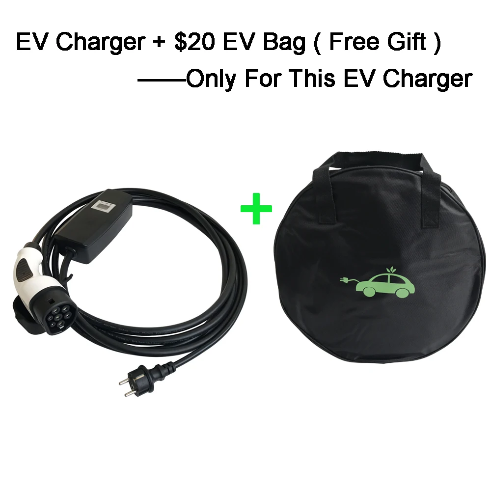Khons EVSE Тип 2 электрический автомобиль EV зарядное устройство с вилкой Schuko 16A Регулируемый 16ft кабель EV портативный зарядный разъем