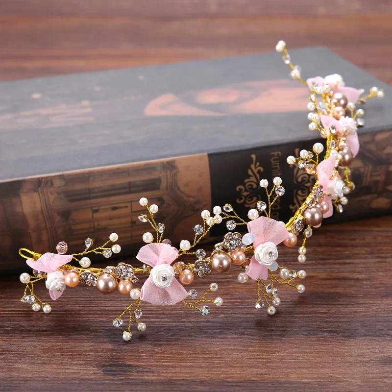 Свадебные украшения, розовая бабочка, лента для волос, цветок дрель, невесты, повязки