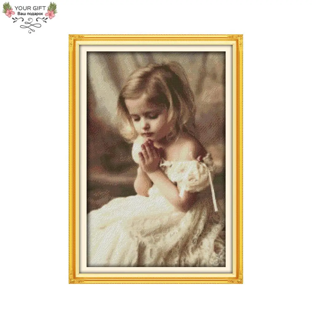 

Joy Sunday R585 Free Shipping 14CT 11CT Counted and Stamped Home Decor The Pray Girl Needlepoints Embroidery Cross Stitch kits