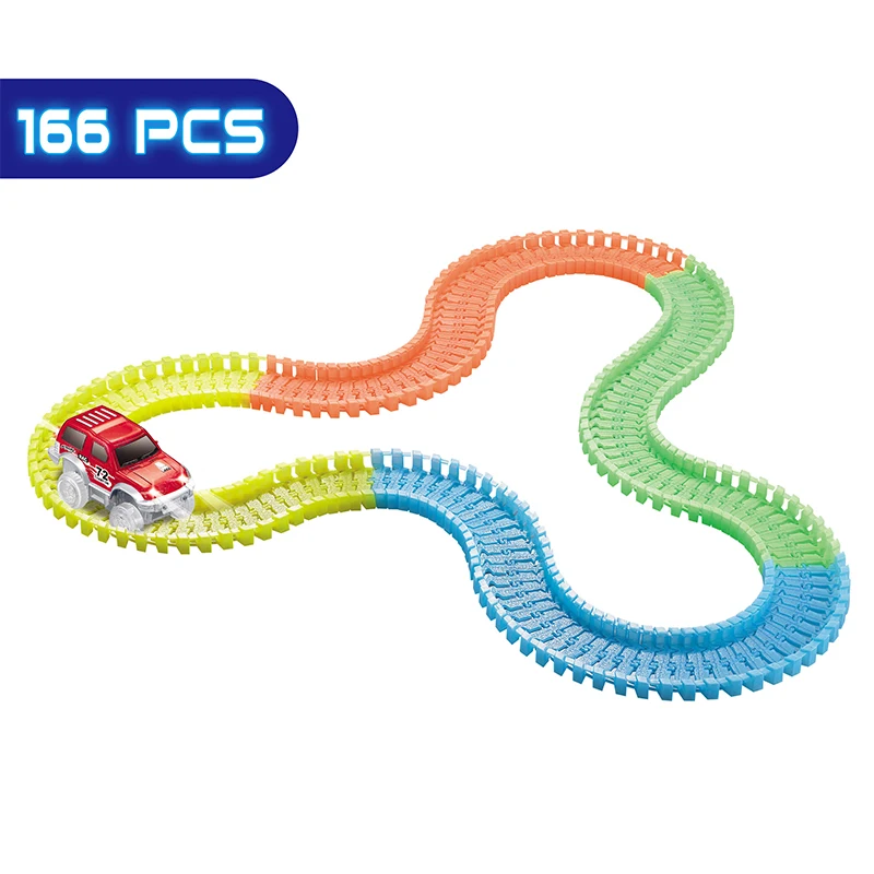 

Glow Race Track Cars Mini Rail Car Toys Glow in the Dark Assembly Toy Slot Race Track LED Car Puzzle Educational Toys for Kids
