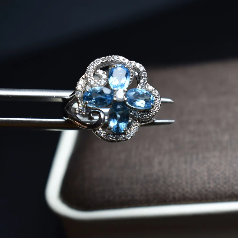 

On sale Fine Jewelry Real 925 Steling Silver s925 100% Natural Blue topaz Gemstone Female Topaz Gemstone Rings Christmas Gift