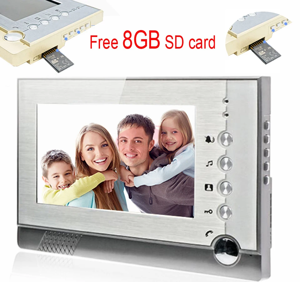 

DoorPhone Video Recording Video Intercom 8GB SD Card Photos Storage/Video Record Color 7inch LCD Indoor Monitor Silver Color