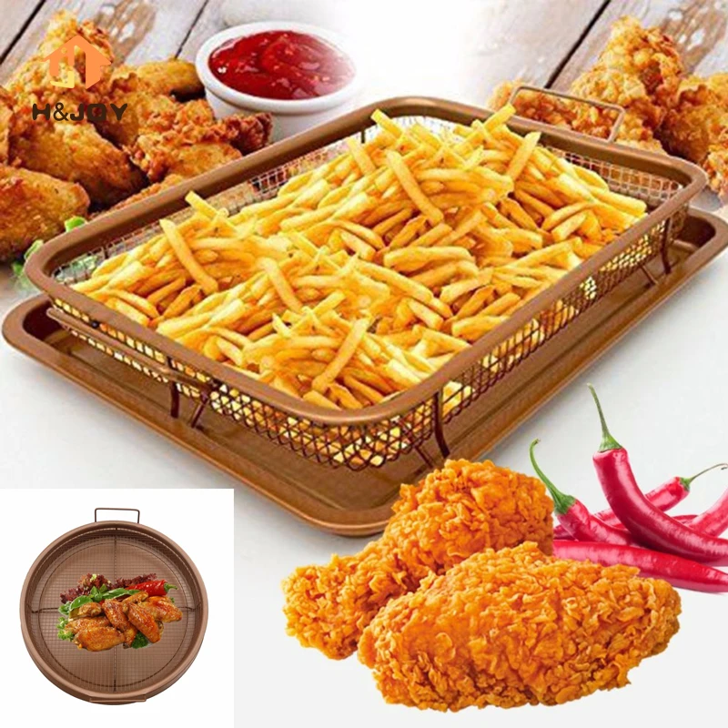 

Copper Rectangle Crispy tray Fry pan French Chef Basket Easy Clean Kitchen Cooking Crispy Tray Baking Pan BBQ Barbecue Tray