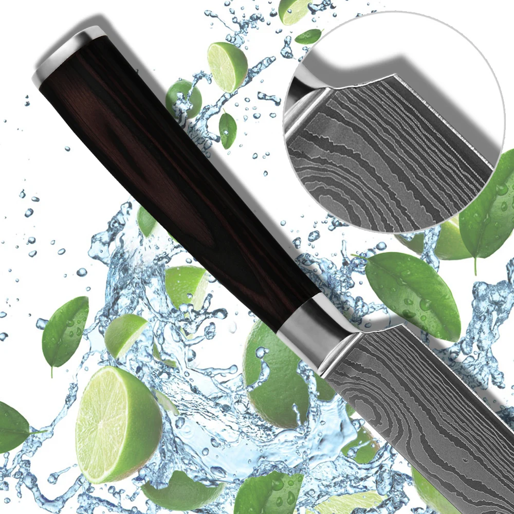 Нож Santoku в японском стиле 7 дюймовый 5 Дюймовый с двойной стальной головкой лезвия