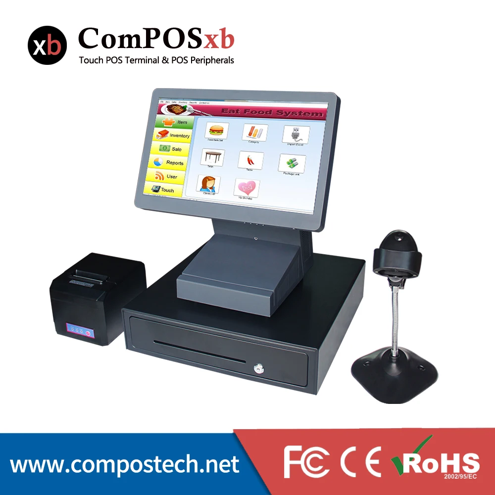 

New Design 15.6 Inch Touch Screen All In One PCCash Register With Cash Drawer Printer Scanner