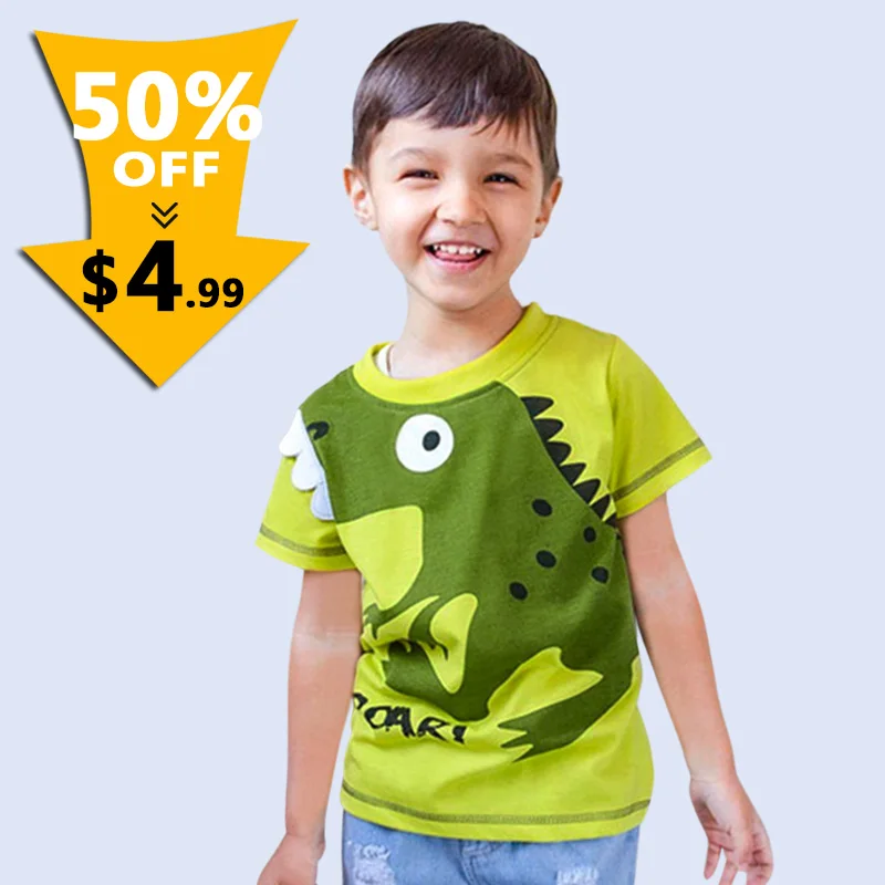 

boys tops tee Summer 2019 kids godzilla Cartoon Dinosaur anime t shirt Dragon animals print yellow t-shirt for birthday girls