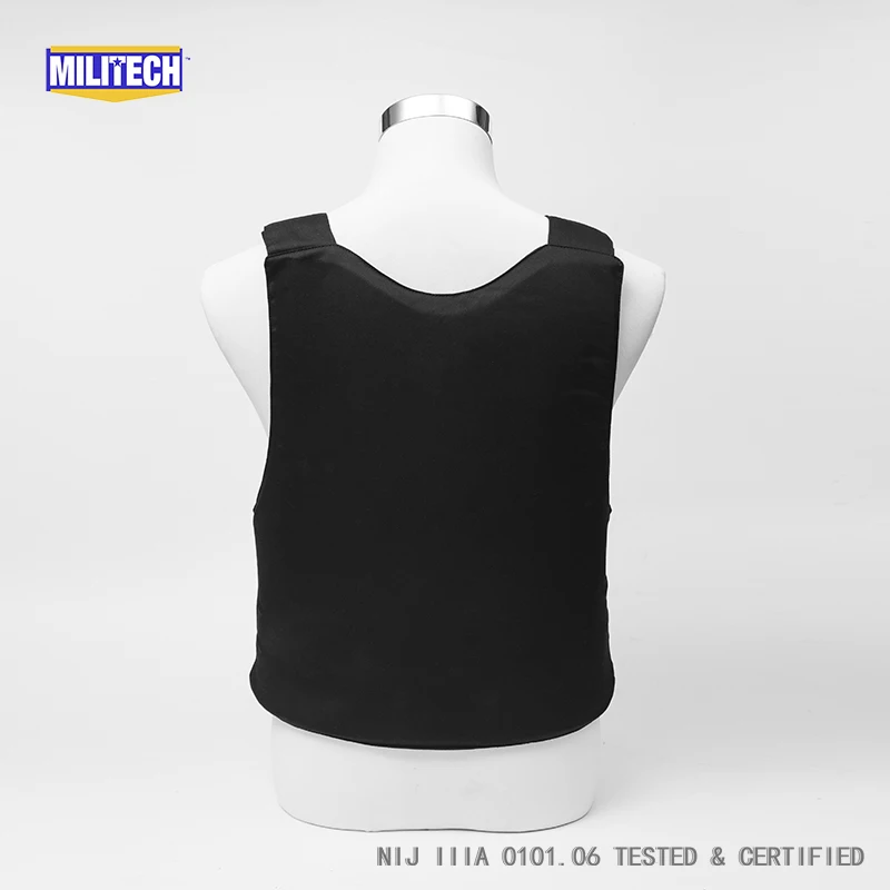Militech Black NIJ IIIA 3A and Level 1 Stab Concealable Twaron Aramid Bulletproof Vest Covert Ballistic Bullet Proof Vest