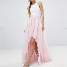 High End розовое Тюлевое асимметричного кроя юбки для Для женщин, чтобы вечерние молния оборки, складки Длинные Тюлевая юбка модная женская юбка для взрослых