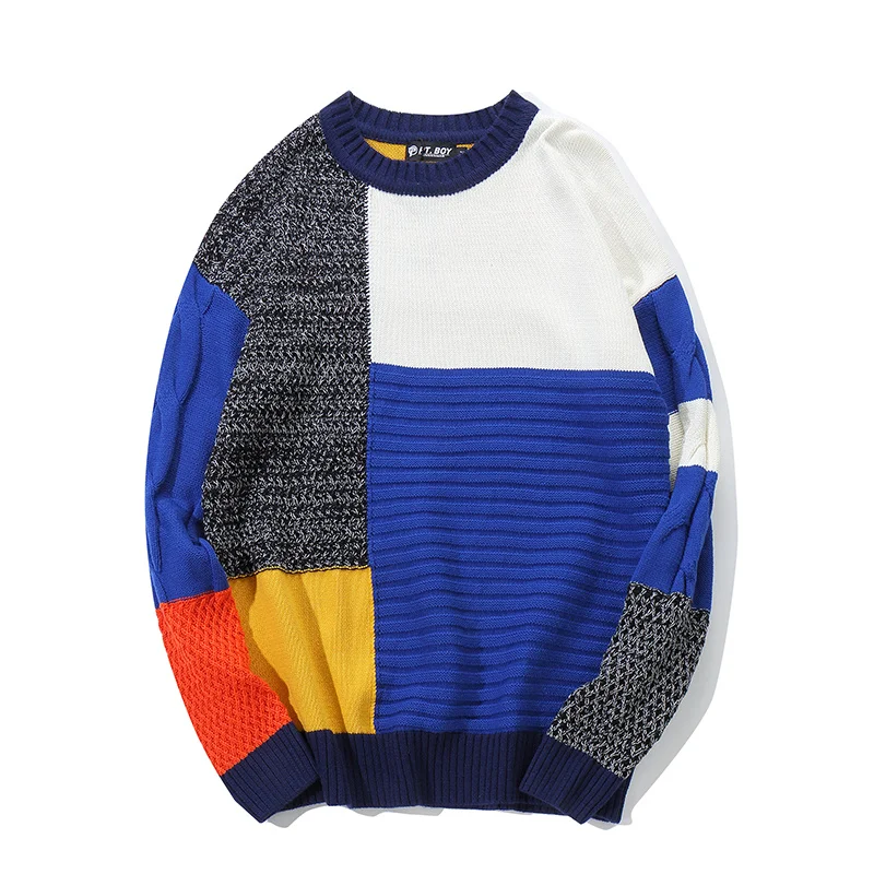Зимние Oversize с контрастной Цвет плед свитера Лоскутная High Street Повседневное