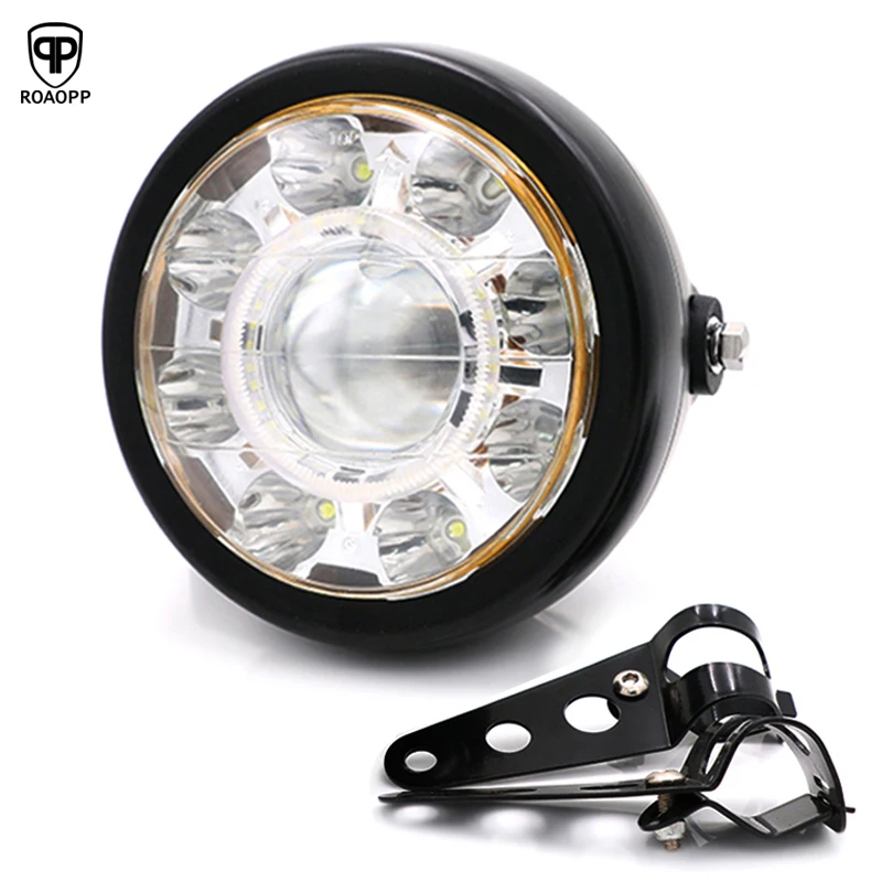 

ROAOPP 12v Motorcycle Headlight Round LED Far Near Indicators and Bracket Universal For Harley LED Light Bracket