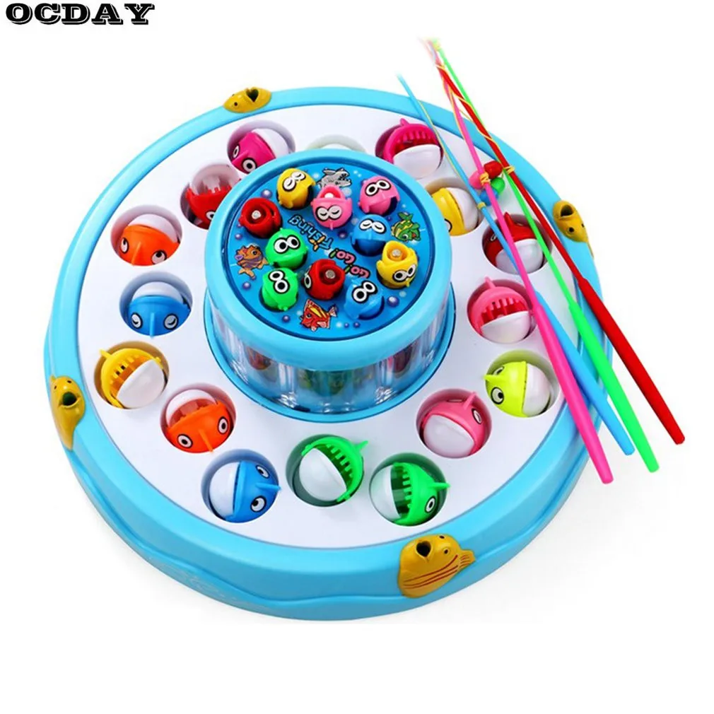 Детские рыболовные игрушки набор музыкальные вращающиеся рыболовная игра электронные магнитные наружные спортивные игрушки двухслойная