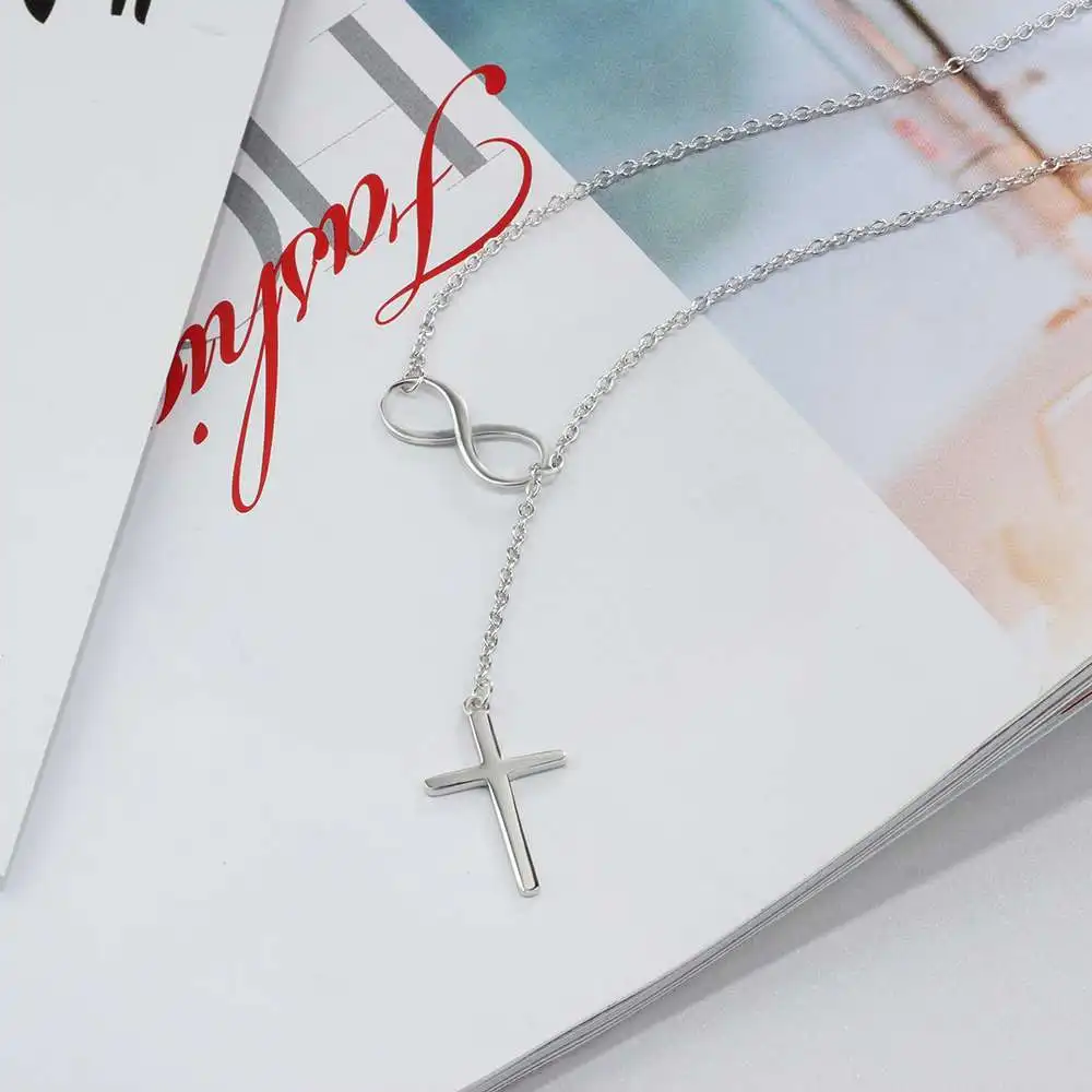 Cross With Infinity Love Accessorise 925 Sterling Silver Pendant Necklace For Women Fashion Party Jewelry (JewelOra NE101965)