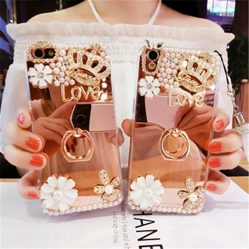 XSMYiss Bling Crystal Diamond Crown Flower Soft Mirror Back Phone Case For Huawei P30 P10 P20 Lite Pro Mate 20 10 Cover |