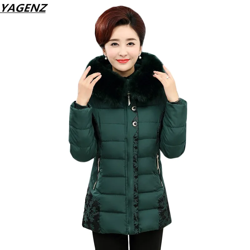 Middle aged Women Long Down cotton Jacket Winter Thick