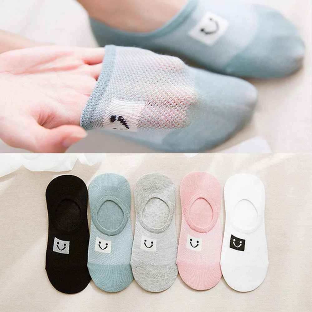 

Spring Summer Invisible Socks Smile Face Women Boat Socks Mesh Ventilation Sock Cotton Short Non Slip Socks