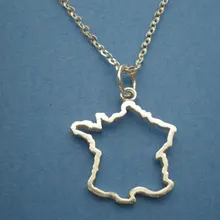 30PCS Tiny Country Map France Necklace Charm Pendant Hollow Outline European Pride French Paris Map Necklaces for Souvenir Gifts