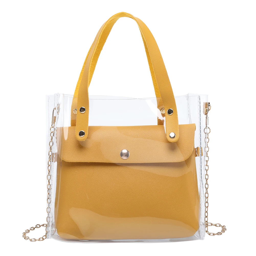 

2pcs/set Summer New Fashion Bag Transparent Letters Solid Color Inner Bag Large Capacity Bucket Bag Women Clutch Crossbody Bags