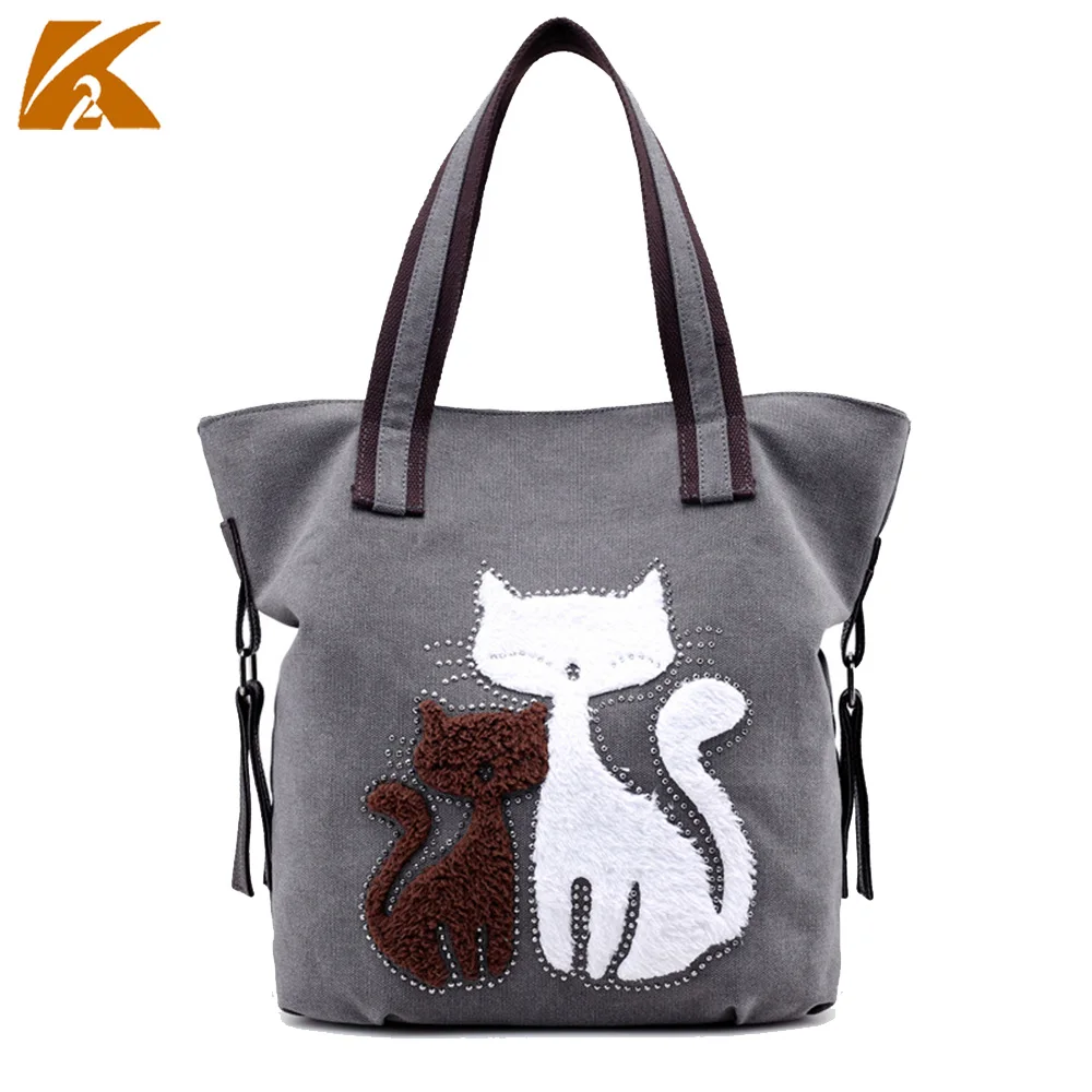

K-TWO fashion women handbags casual canvas handbags women messenger bags large capacity cat printed bags ladies totes bolsas