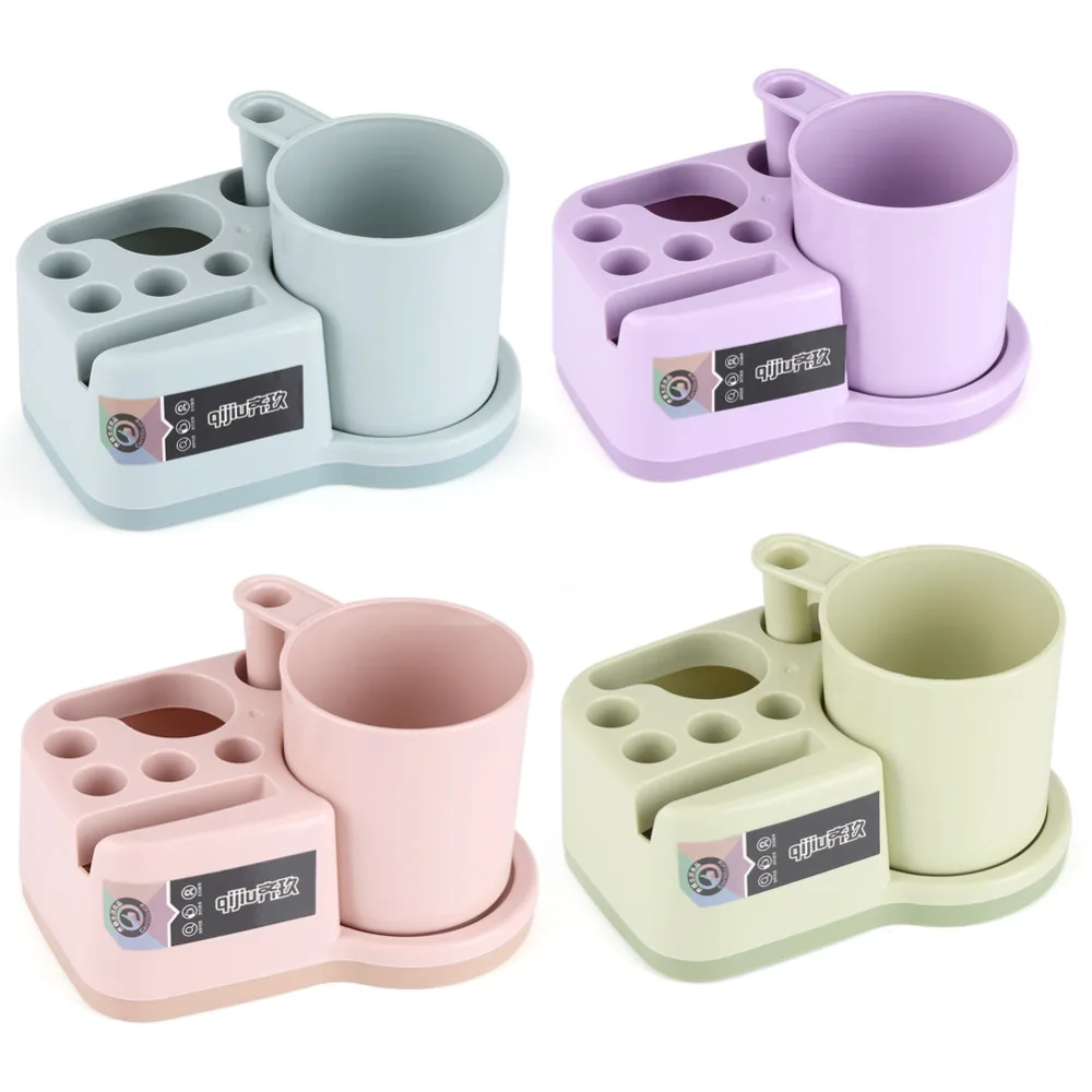 Separable Plastic Toothbrush Razor Holder Set with Cup Organizer Bathroom Wall Stand Hook