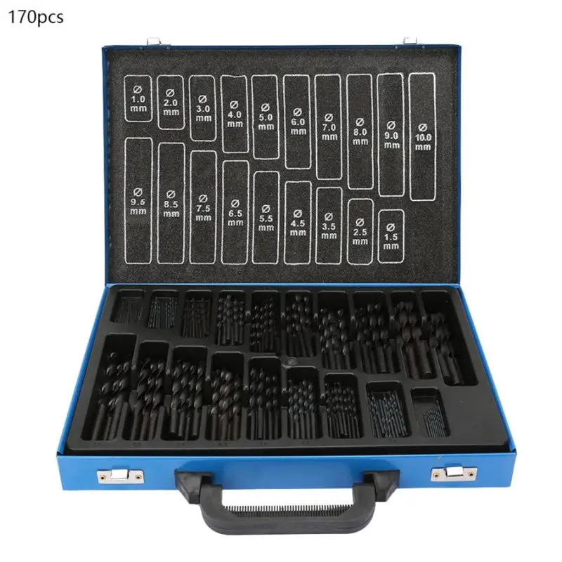 

1Set 170 In 1 HSS 1-10MM High Speed Steel Drill Bits Twist Drilling Bits Kit for Metal Plastic Wood Hole Saw Tools