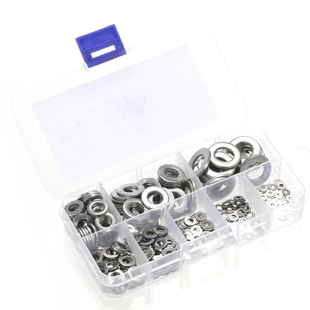 SODIAL 360Pcs Stainless steel Flat Washers Sealing Ring Washers Assortment Set 8 Sizes in a storage Box