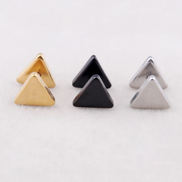 Hot Women Men Triangle Ear Studs Silver Gold Black Stainless Hot Women Men Triangle Ear Studs Silver Gold Black Stainless Steel Geometric Barbell Stud