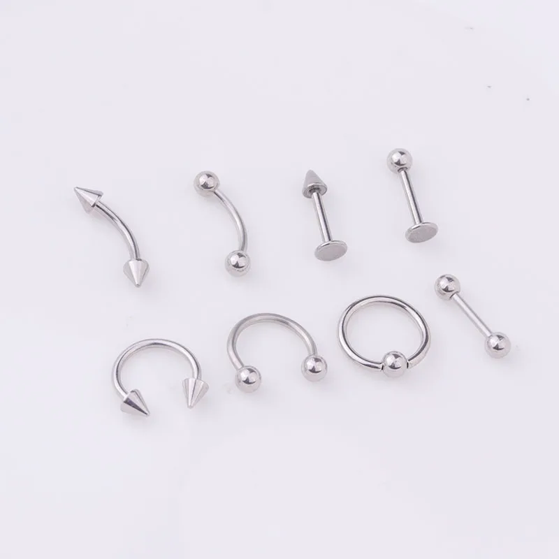 8pcs/set Mix Bar Ball Ring Spiking Surgical Stainless Steel Ear Eyebrow Lip Nose Tongue Piercing Set jewelry For for Women Men - Image 6