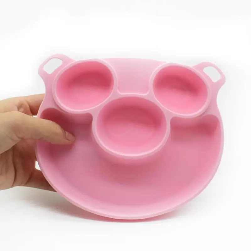 Cute Cartoon Kids Silicone Dinner Plate Suction Baby Feeding Tableware Safe Food Grade Children Dishes Lunch Kids Feeding Bowls