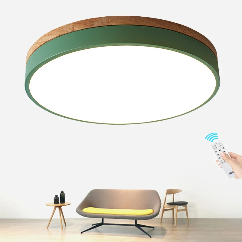 

Modern Macaron Led Ceiling Light Super Thin 6cm Solid wood Remote dimming Ceiling Lamp for living room Bedroom Kitchen Lighting
