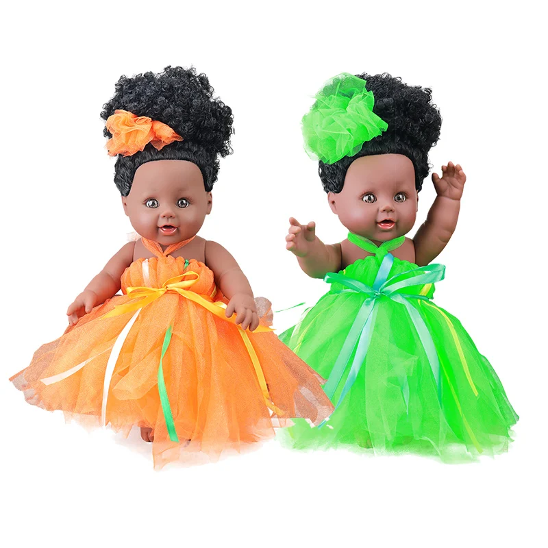 

African black baby doll reborn girl 12inch veil dress boneca corpo inteiro de silicone super pop lifelike girl