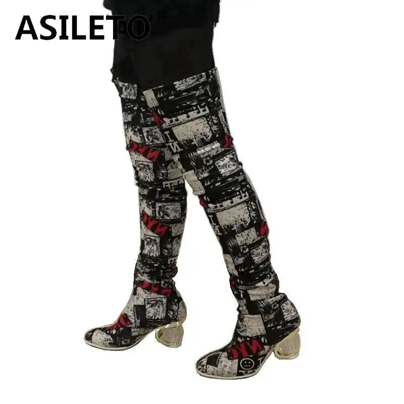 

ASILETO Over the knee boots women Stretch fabric shoes high boots woman on knee Autumn winter Thigh High Boots High heels A1526