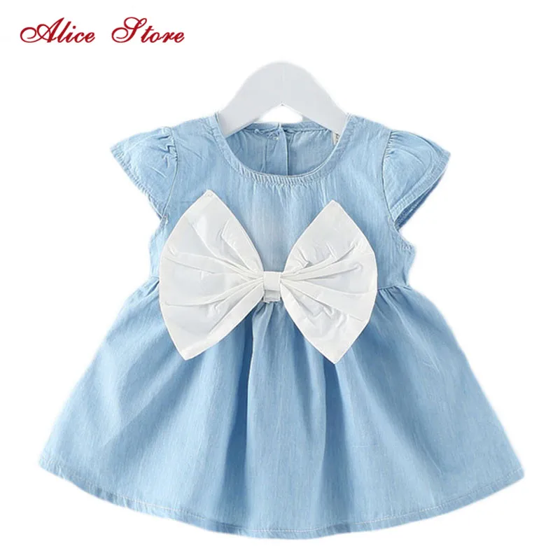 Алисы для маленьких девочек платье-пачка с бантом дизайн мини платье детские Летний стиль мода короткий рукав вечерние платье для девочек детская одежда