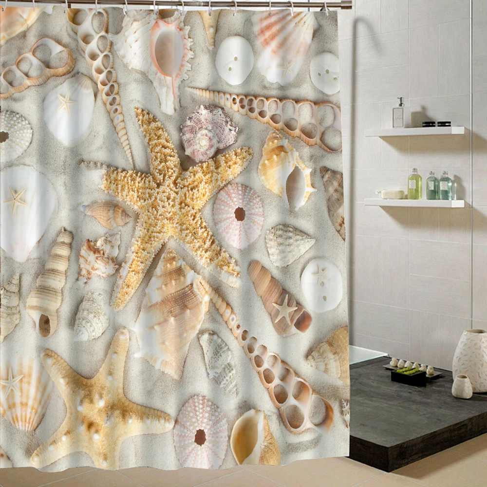 Shower Curtain Sea Shell Starfish 3d Print Waterproof Fabric Curtain