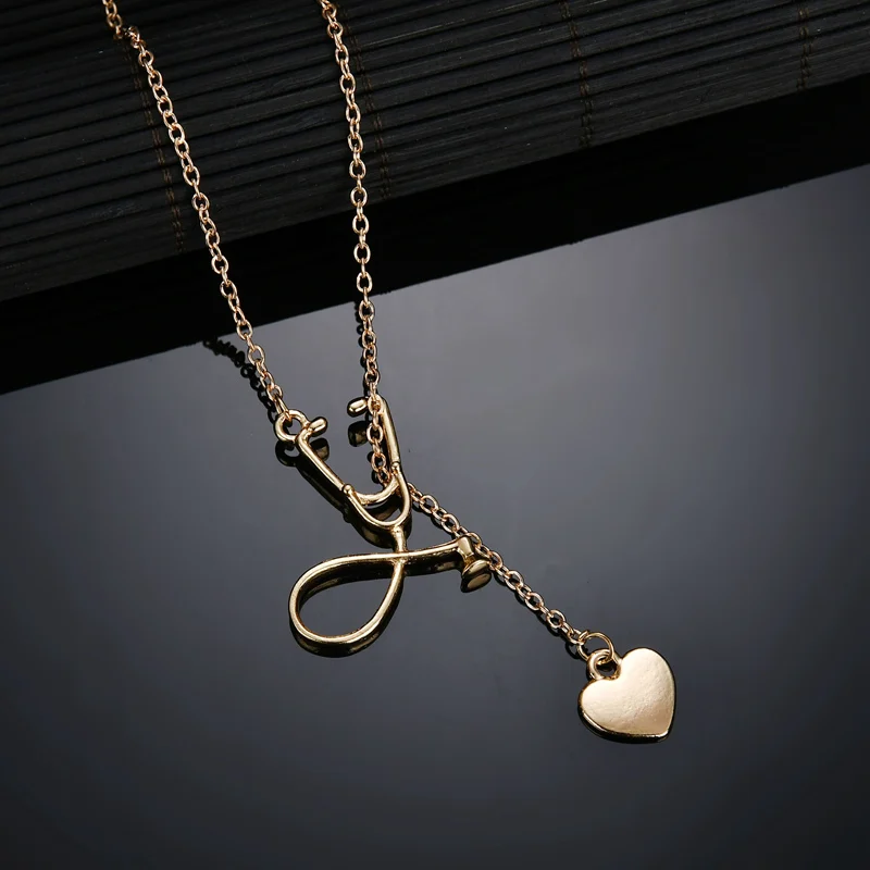 

Terreau Kathy 3 Colors Rose Gold/Gold/Silver Stethoscope Lariat Heart Pendant Necklace Newest Nurse Medical Necklace