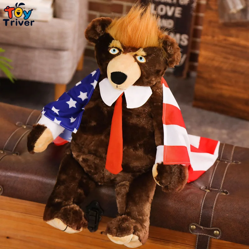 

60cm Donald Trump Bear With Flag Plush Toy Triver USA President Teddy Bears Collection Stuffed Doll Toys Gift For Children Boy