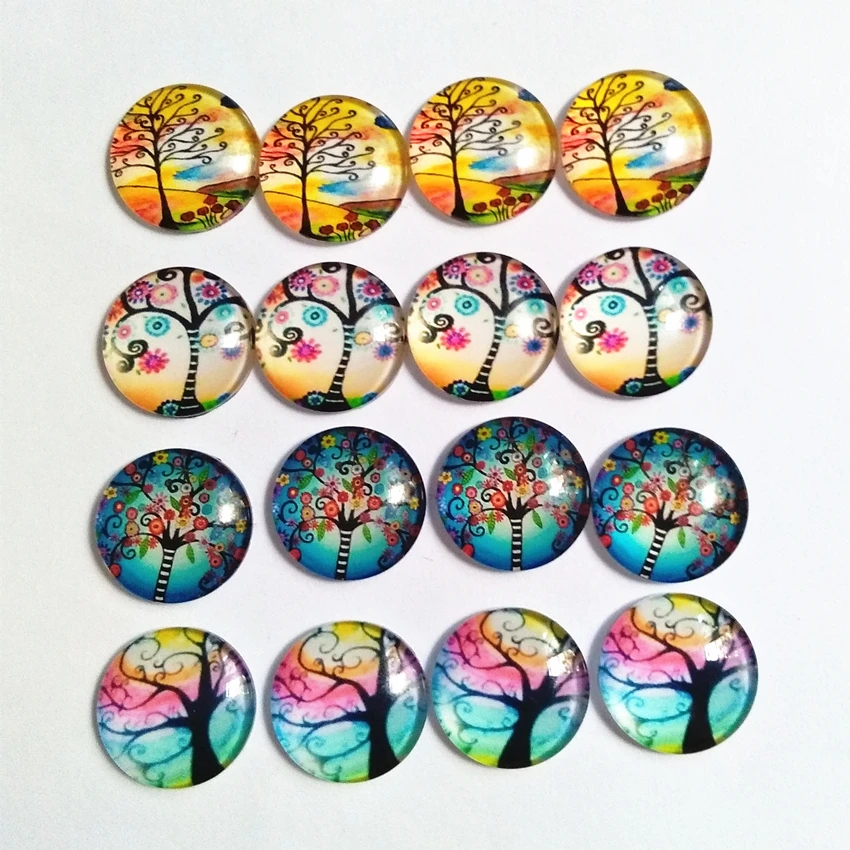 

12pcs Colorful Life Tree Glass Cabochon Flatback Dome Cabochon Glass Beads Fashion Jewelry Accessories For Buttons Bracelet