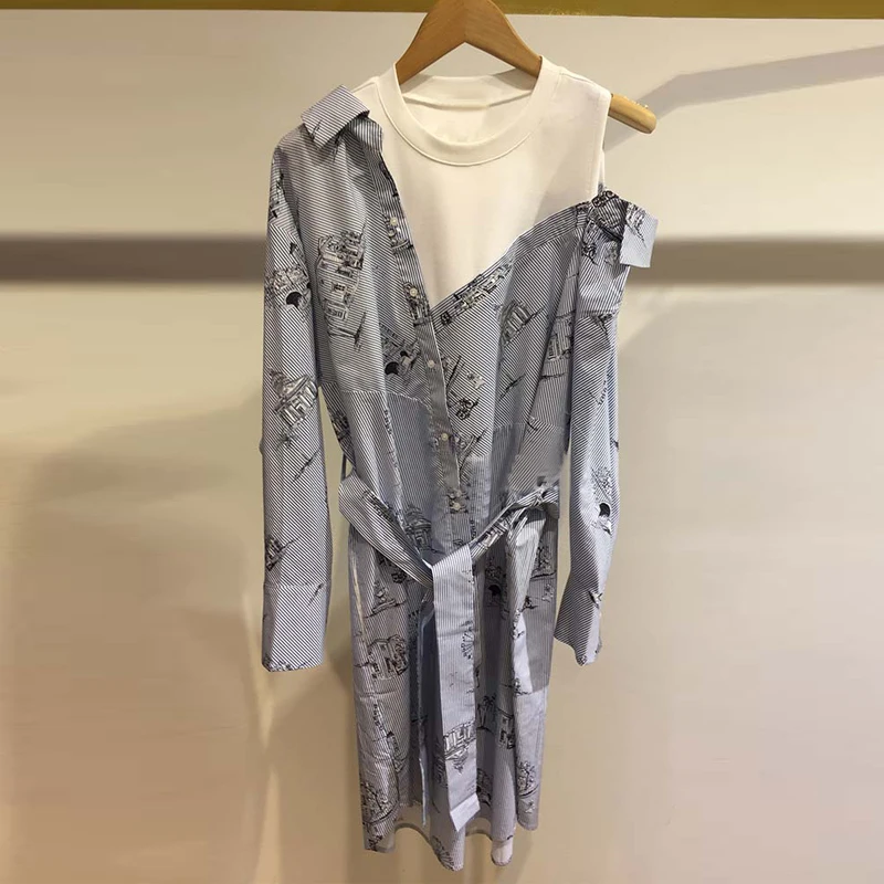 

100% cotton Brand fashion women's high-end luxury summer elegant slim printed long-sleeved dress