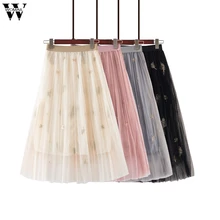 Женская юбка, сексуальные женские летние юбки, Женская плиссированная юбка с высокой талией, блестящие женские фатиновые юбки до середины голени, May30