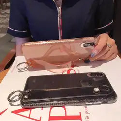 Шикарный чехол для телефона с ремешком на запястье для iphone 7 8 6 6s plus, чехол для iphone X Xs max XR, прозрачный роскошный силиконовый чехол, держатель
