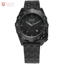 SHARK ARMY Full Black 10ATM Water Resistant Auto Date relogio masculino Steel Band Quartz Sports Men