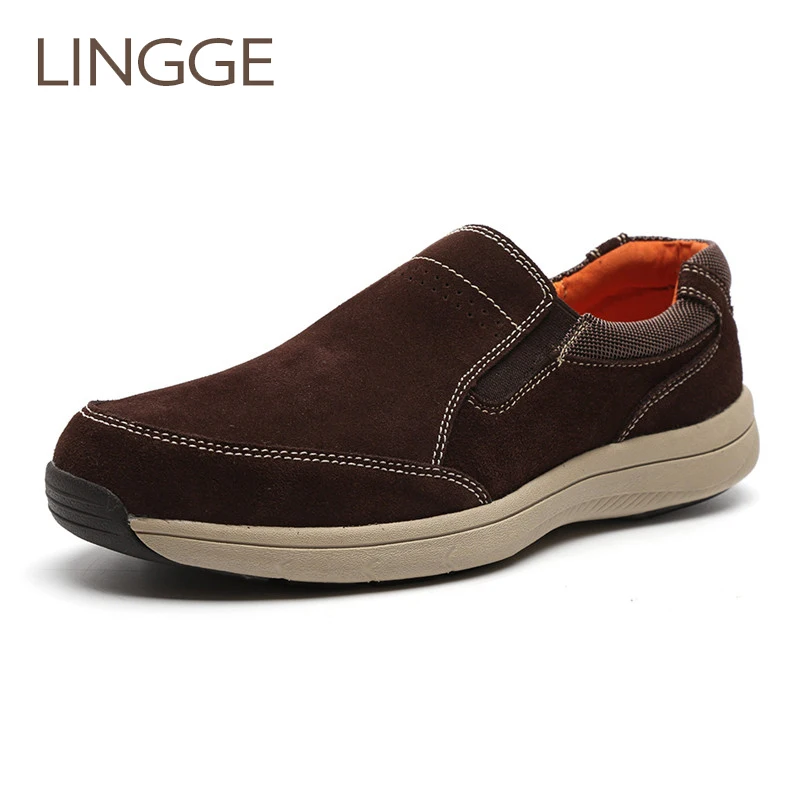 

LINGGE Brand Men'S Shoes Leisure Loafers Breather Men Shoes Genuine Leather Shoe For Men Light Weight Male Handmade Shoe
