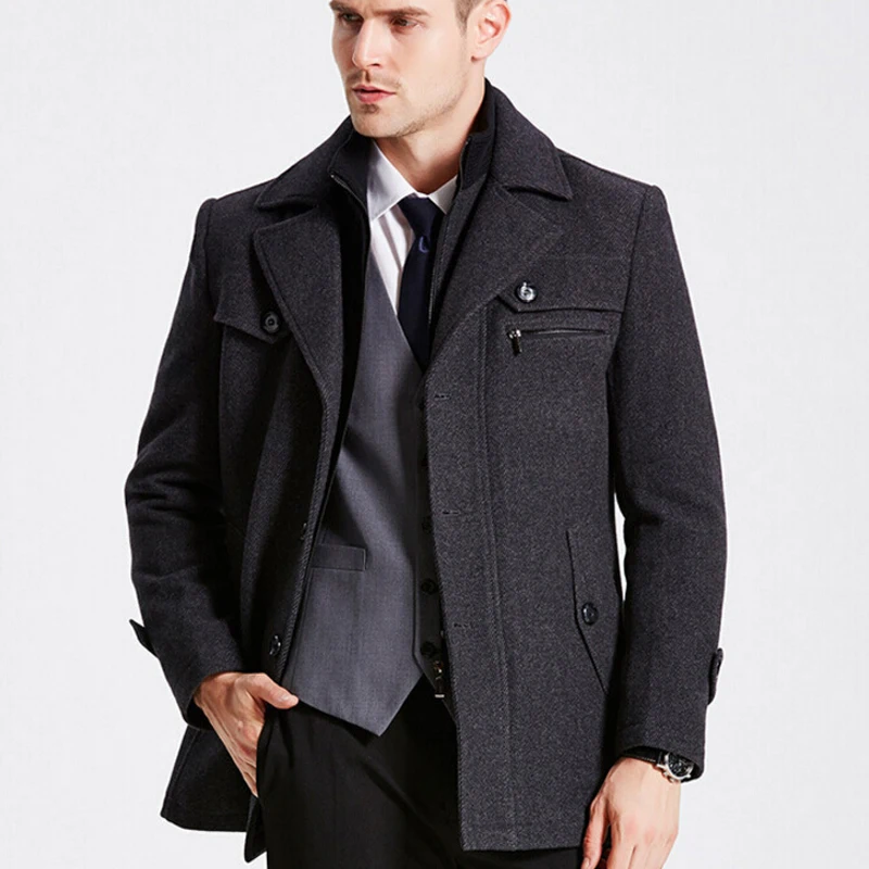 Image New Winter Wool Coat Men Slim Fit Fashion Jackets Mens Casual Warm Outerwear Jacket Overcoat Pea Coat Plus Size XXXL 4XL