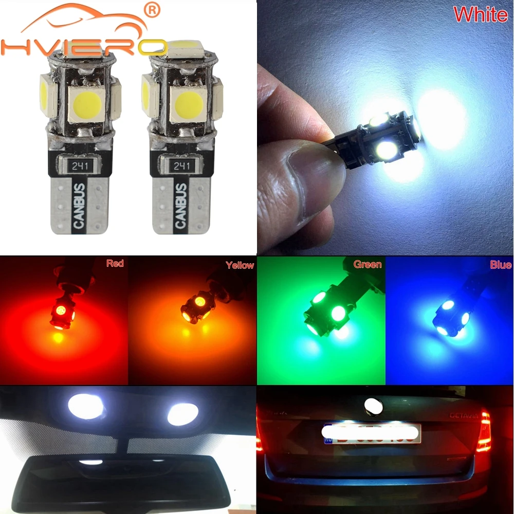 20X T10 5050 5SMD белый синий красный желтый Автомобильный светодиодный светильник для