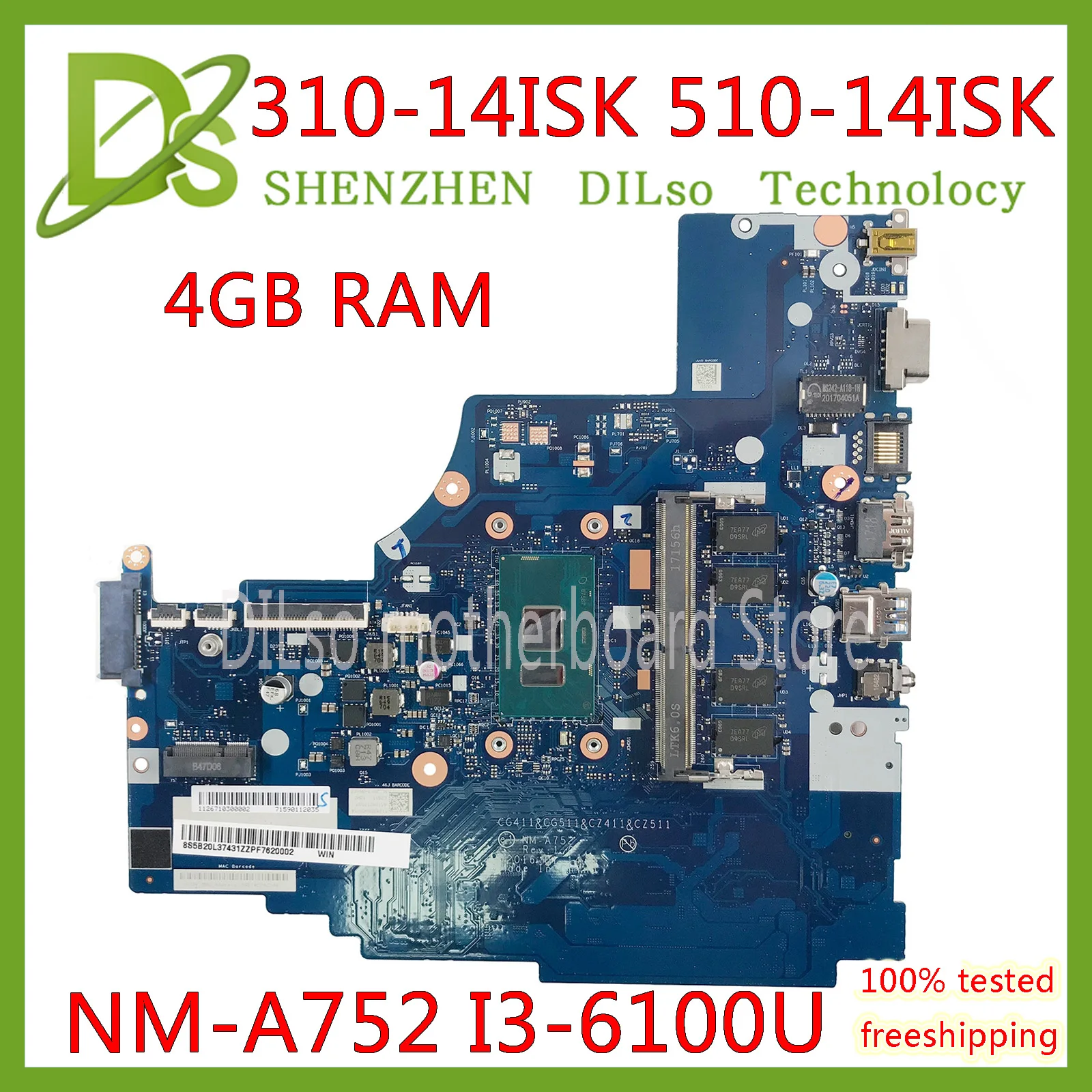  KEFU NM-A752 motherboard for Lenovo 310-14ISK 510-14ISK laptop motherboard For I3-6100U/I3-6006U 4G